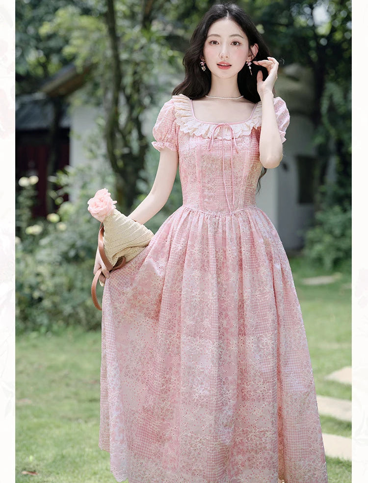 pink fairy dress costume Medieval Renaissance Costume Elf Style Pink Gradient Dress with Sleeves