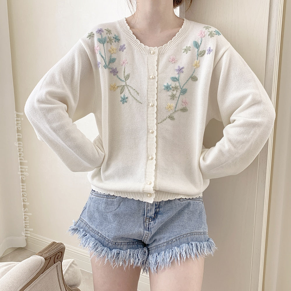 Flower Embroidered Cottagecore Cardigan