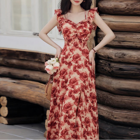 Fox Wind Floral Dark Cottagecore Dress