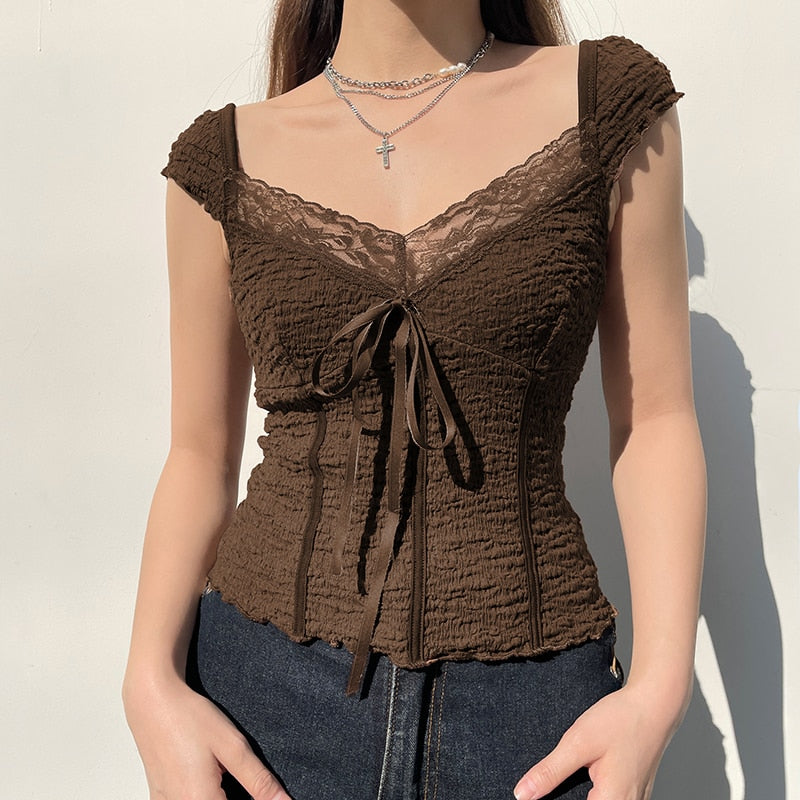 Fall Fairycore Lace Crop Top