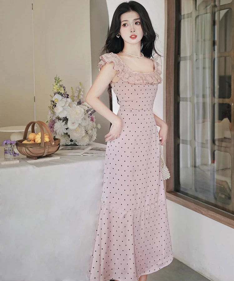 Pale Dusty Pink Polka Dot Vintage Dress 50s Vintage PinUp dress