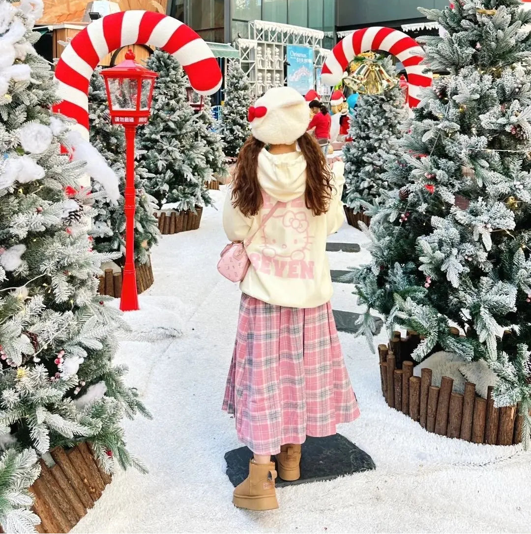 Pink Plaid Wool Skirt