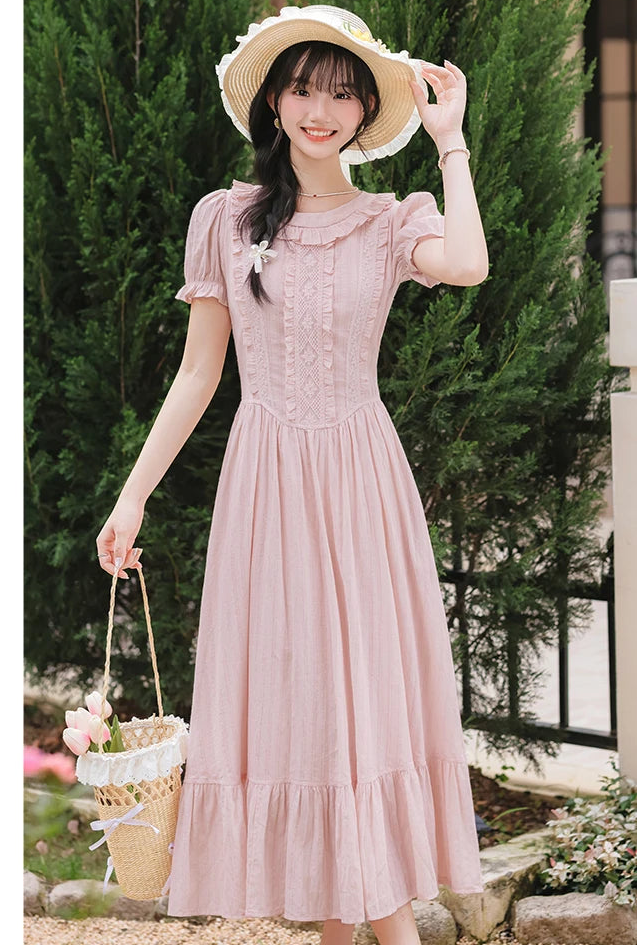 Sugar Vine Pastel Cottagecore Blush Pink Vintage-Coquette Dress