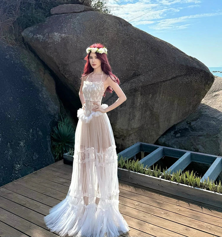 long white sheer Ethereal Fairy Dress white fairycore dress fairy dresses