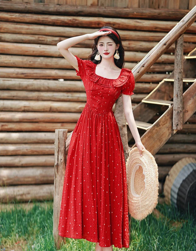 Red Cottagecore Style Dress Cottage Princess Dress Cottagecore Dress Red Cottagecore Style Dress Cottage Princess Dress Cottagecore Dress