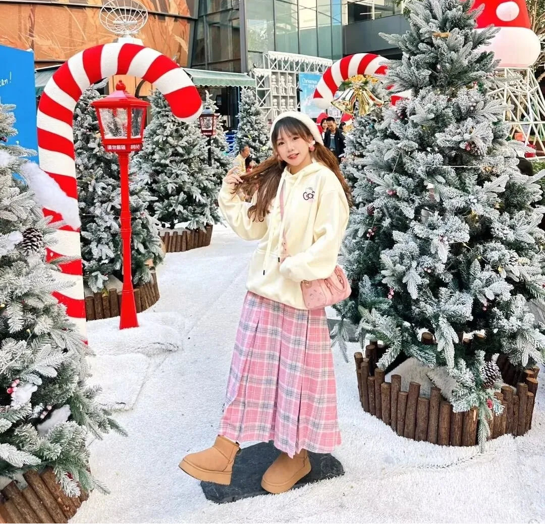 Pink Plaid Wool Skirt