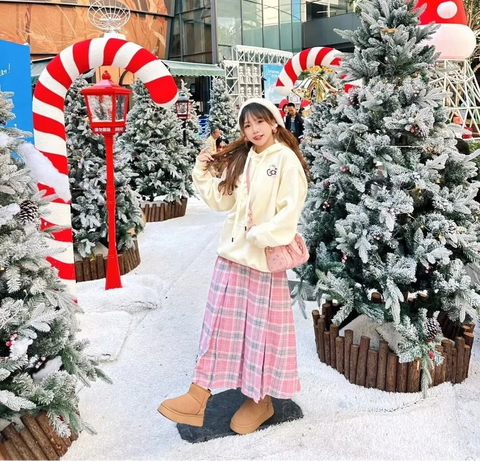 Pink Plaid Wool Skirt