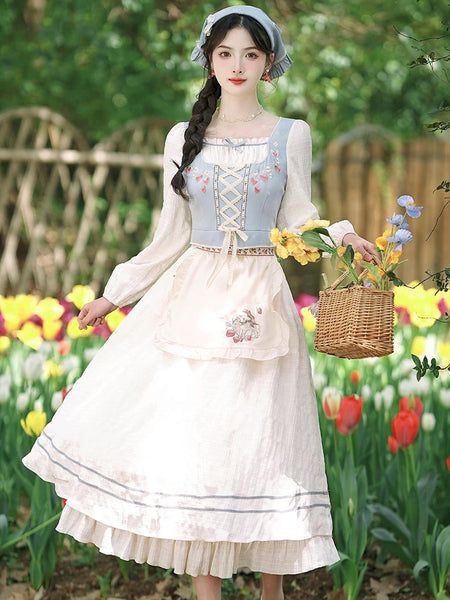 Cottagecore Embroidery Denim Pinafore Dress – Retro Fairy