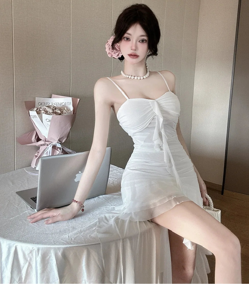 Misty Swan High-Low Coquette Dress