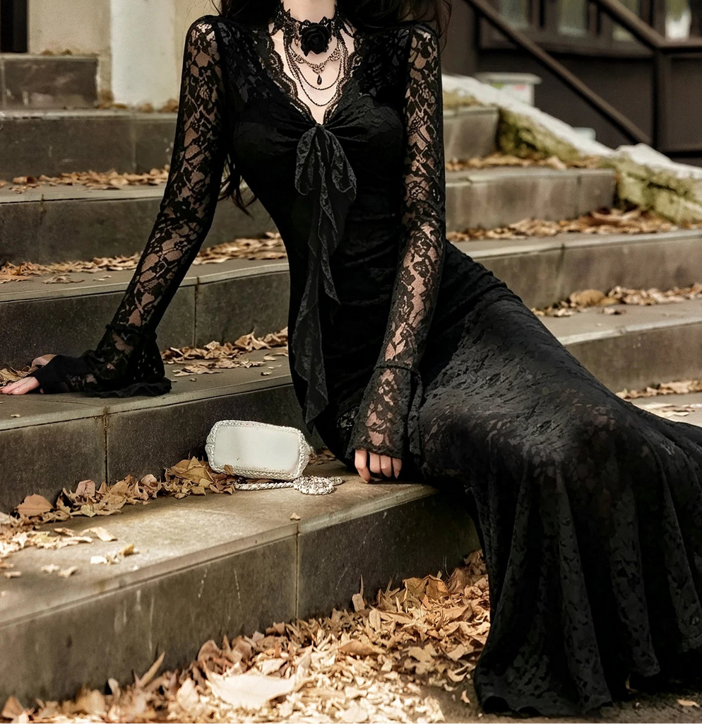 Obsidian Rose Dark Romantic Gothic Dress + Choker Necklace Set