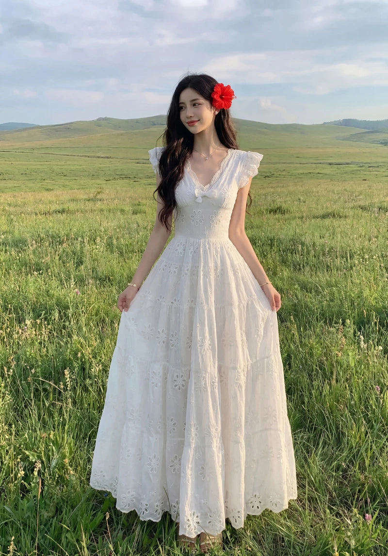 White Embroidered Cottagecore Dress white cottagecore dresses