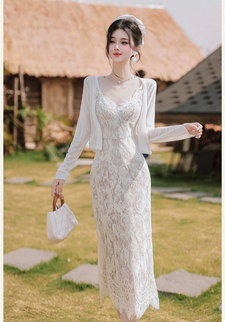 White Lace Cottagecore Dress white lace vintage bodycon dress White Lace Cottagecore Dress white lace vintage bodycon dress