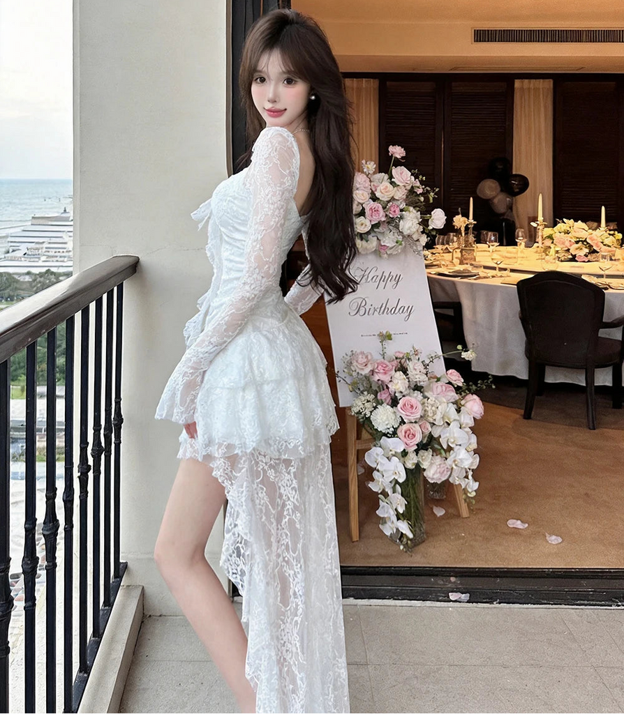 Angel's Ball White Lace High-Low Coquette Princess Dress