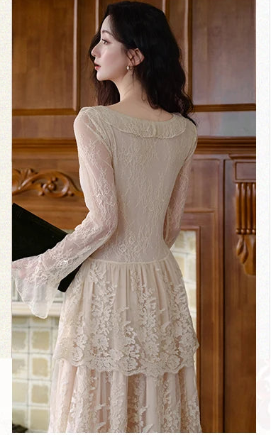 Estelia Romantic Royalcore Vintage-Style Lace Dress