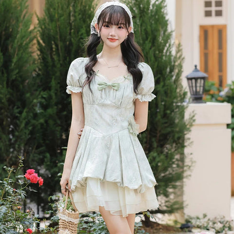 Lala 2-Piece Pastel Cottagecore Dress + Head Scarf Set