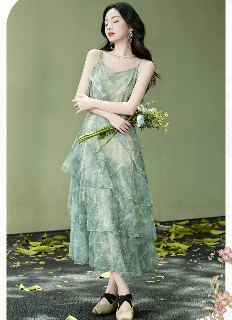 Cedar Wings Fairycore Style Ethereal Green Fairy Dress