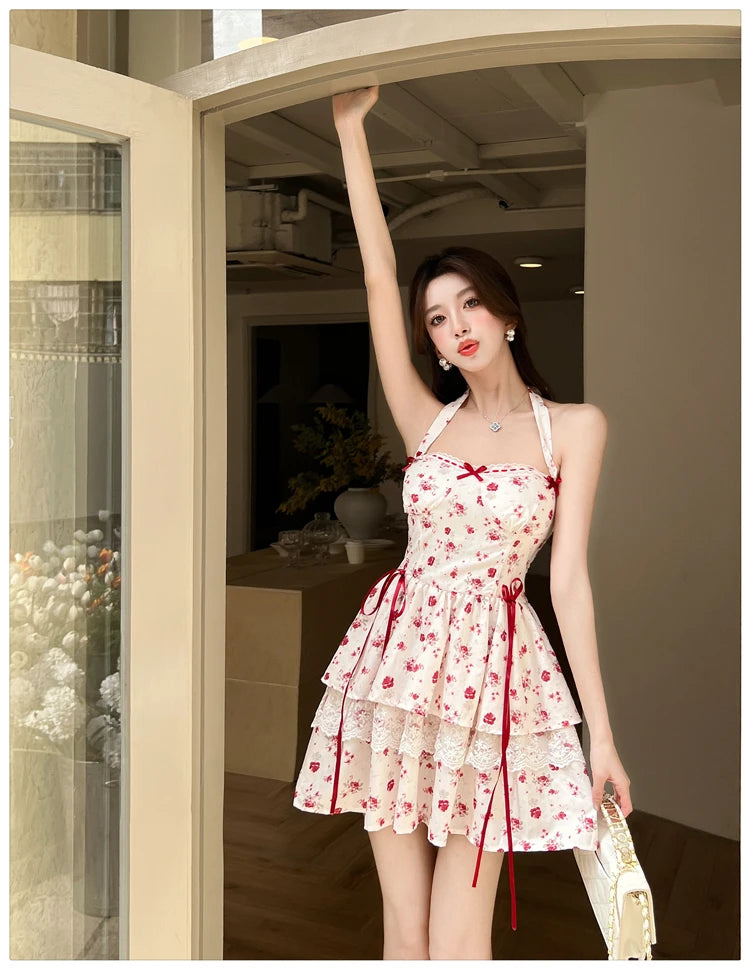 Cherry Bird Red Ribbon Coquette Dress