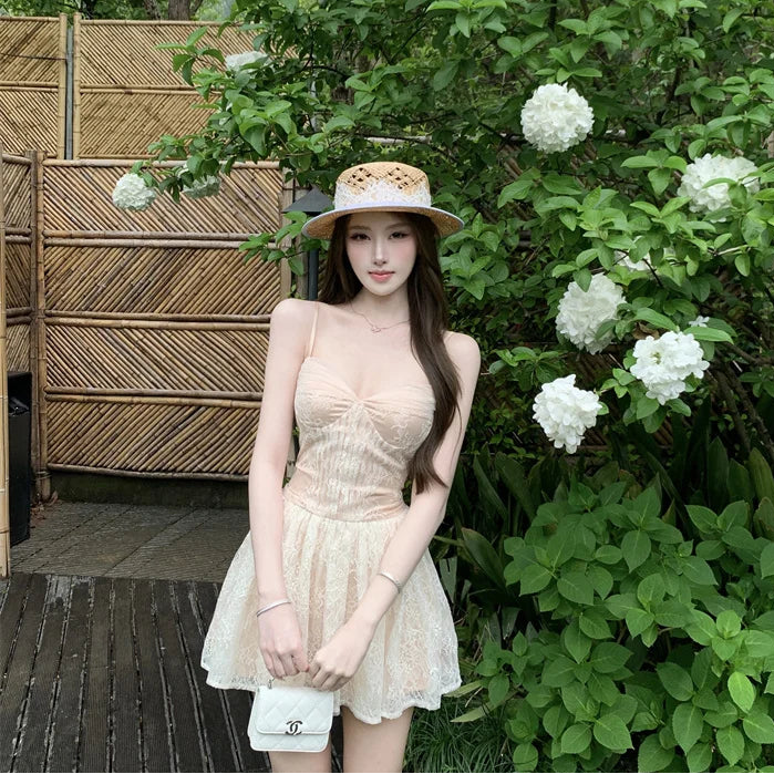 Balletcore Lace Mini Dress Coquette Princess Style