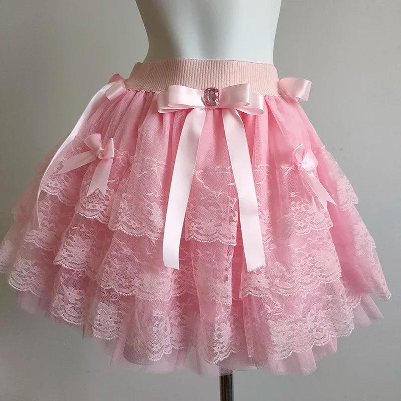 Candy Dance Coquette Style Lace Bow Mini Skirt