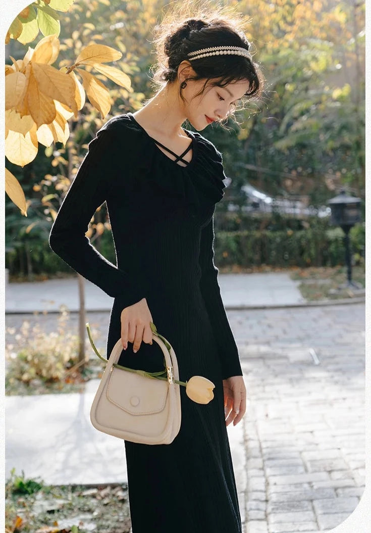 Cozy Heart Vintage Aesthetic Knitted Dress