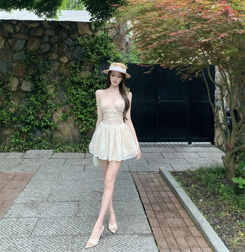 Balletcore Lace Mini Dress Coquette Princess Style