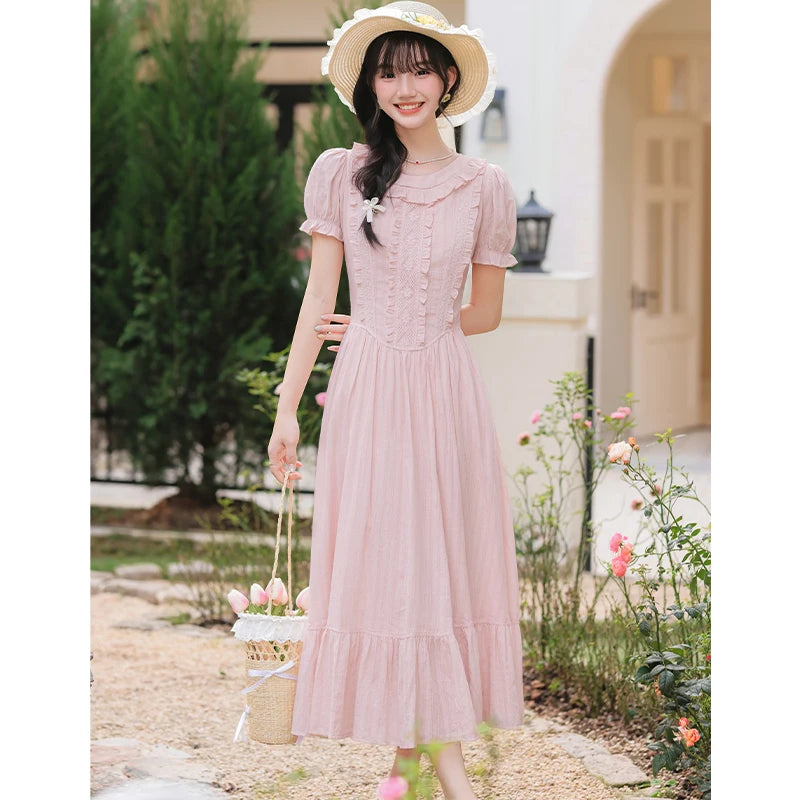 Sugar Vine Pastel Cottagecore Blush Pink Vintage-Coquette Dress