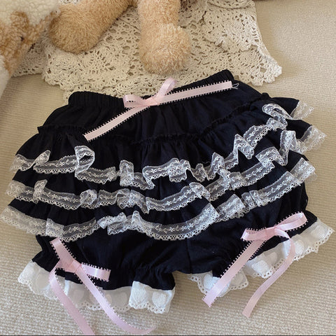 Ruffle Lace Coquette Bloomer Shorts with Ribbons