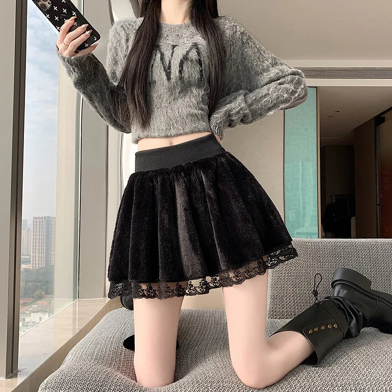 Dark Coquette Cozy Winter Skirt with Attached Shorts
