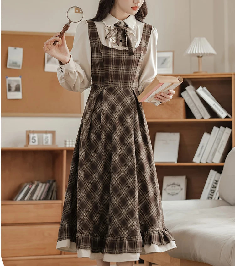 Thallia Dark Academia Plaid Dress