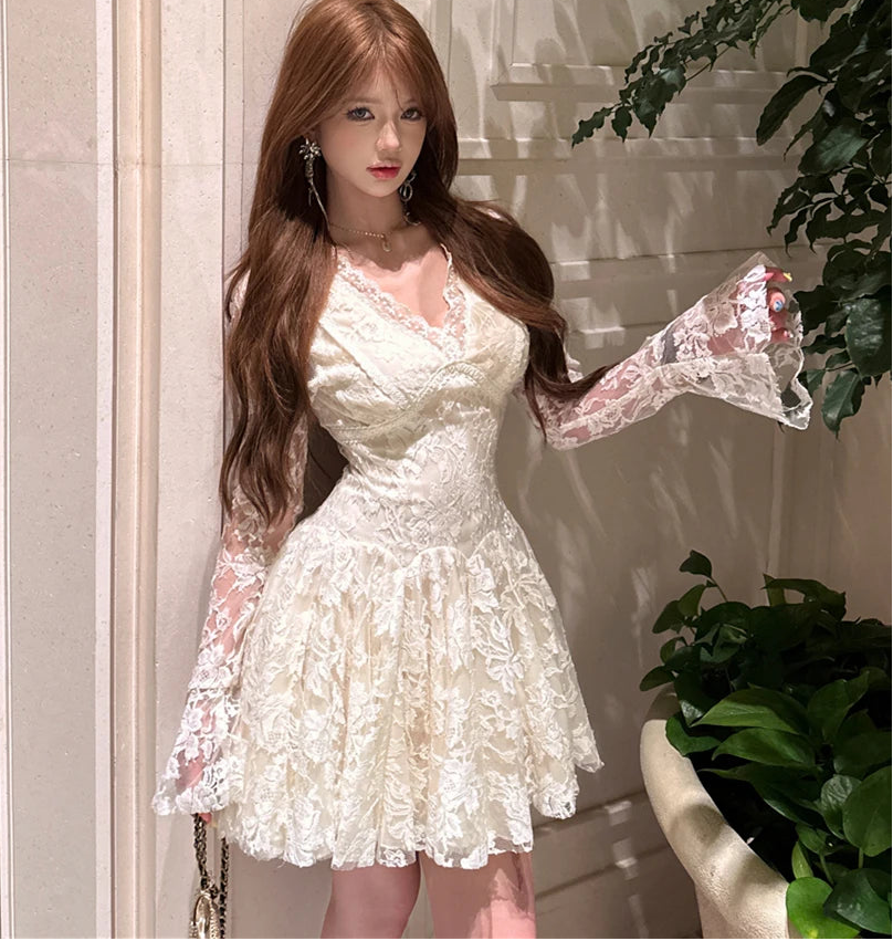Lace Fairycore Coquette Dress Coquette Fashion Lace Fairy Dresses Lace Fairycore Coquette Dress Coquette Fashion Lace Fairy Dresses