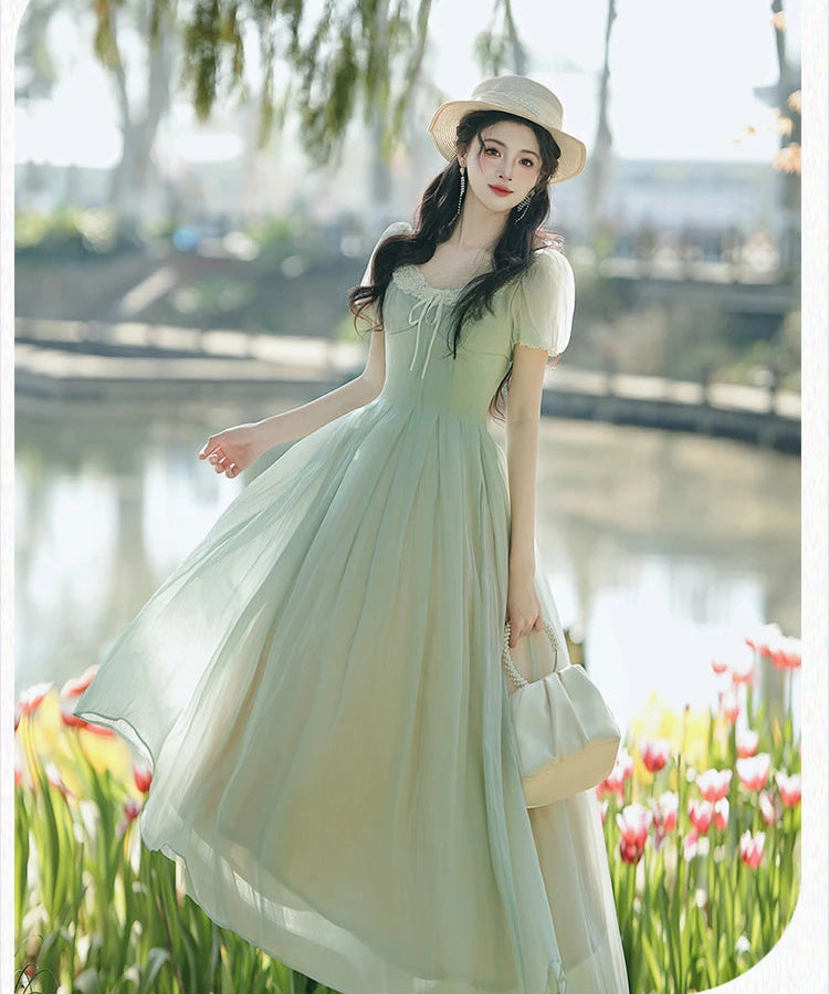 Evergreen Whisper Princesscore Fairy Dress - Romantic Vintage Cottagecore Gown