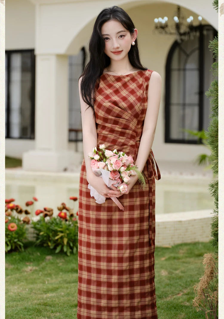 plaid formal dress Emalee A-Line Midi Butter Yellow Plaid / XL Featuring a stylish check design COLLUSION - Plaid Maxi Dress