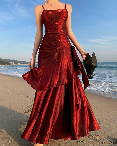 Cherry Flame Red Satin Dress