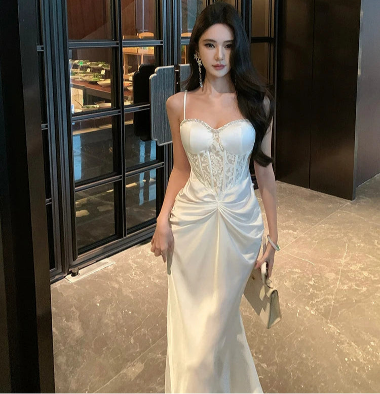 White Long Lace Corset Dress Long Bustier Dress Glam Prom Dresses White Long Lace Corset Dress Long Bustier Dress Glam Prom Dresses