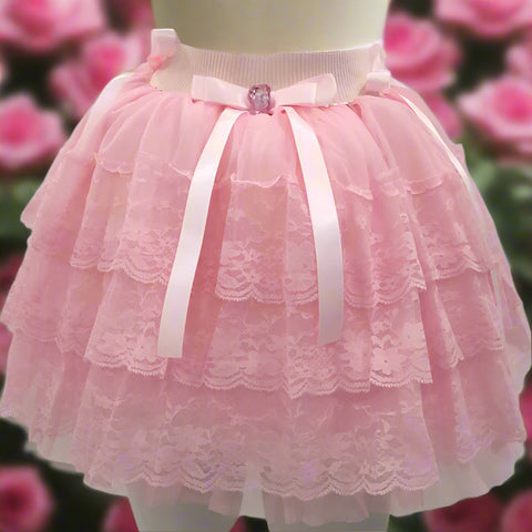 PinkBubble Princess Coquette Style Lace Bow Mini Skirt