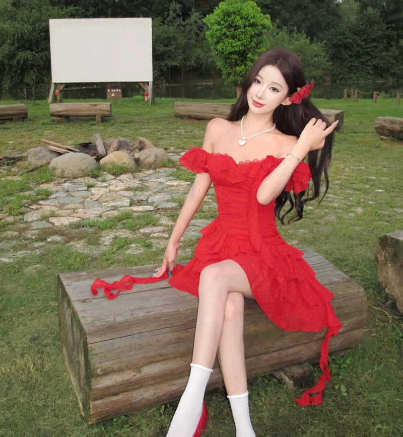 Garden Angel Red Coquette Dress