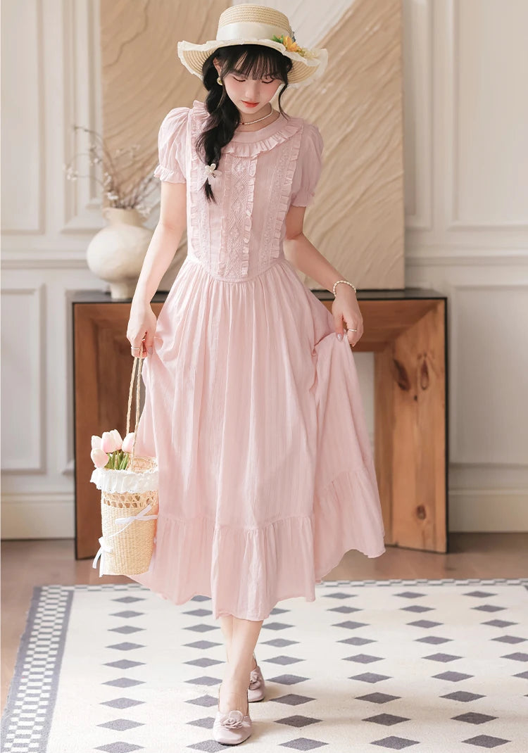 Sugar Vine Pastel Cottagecore Blush Pink Vintage-Coquette Dress