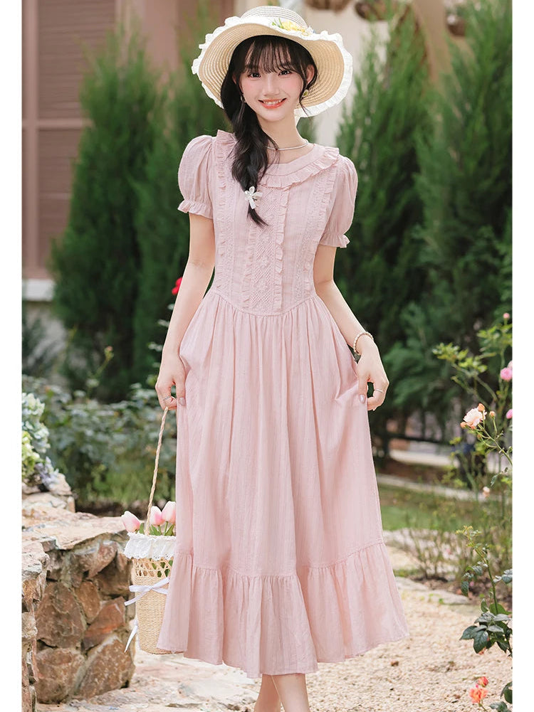 Sugar Vine Pastel Cottagecore Blush Pink Vintage-Coquette Dress