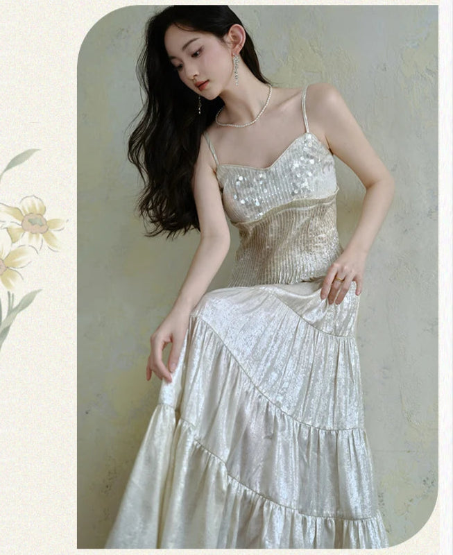 Frosty Moon Sequin Embellished Royalcore Goddess Dress