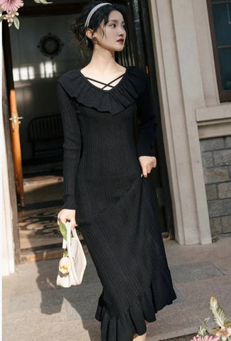 Cozy Heart Vintage Aesthetic Knitted Dress