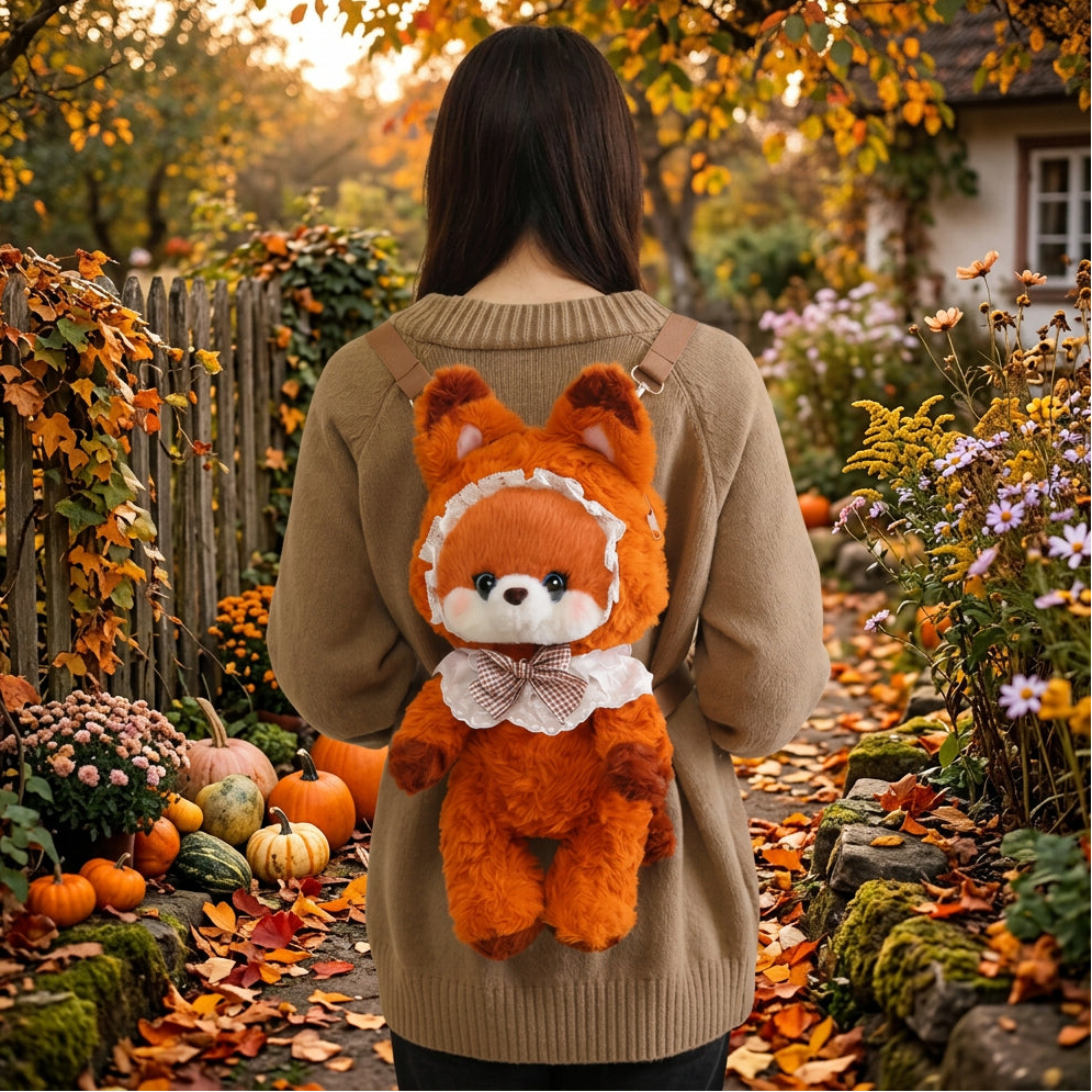 Cottagecore Fox Plush Backpack – Whimsical J-Fashion Animal Bag
