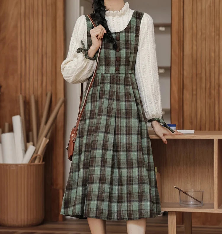 Slow Life Plaid Long Sleeve Cottagecore Dress Cottagecore Outfits Slow Life Plaid Long Sleeve Cottagecore Dress Cottagecore Outfits