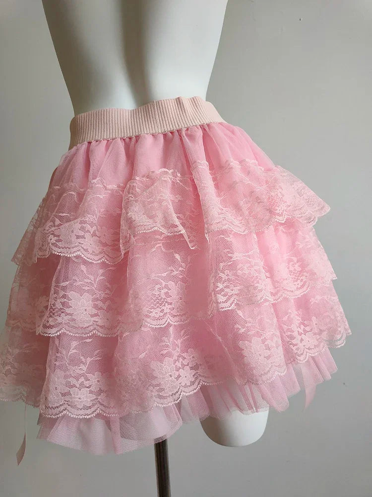 Candy Dance Coquette Style Lace Bow Mini Skirt