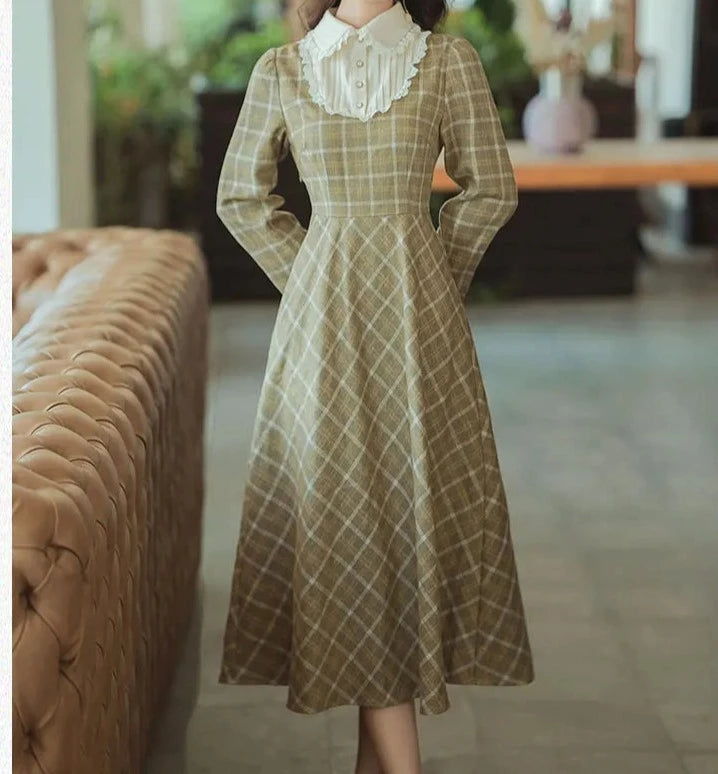 Olive Grove Plaid Vintage Academia Dress