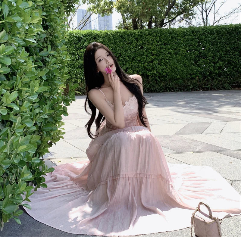 Long Peach-Pink Coquette Dress coquette style dresses coquette girl