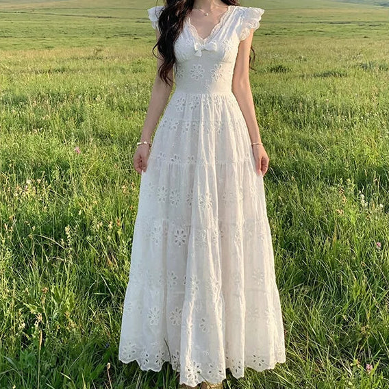 Begonia White Embroidered Cottagecore Dress