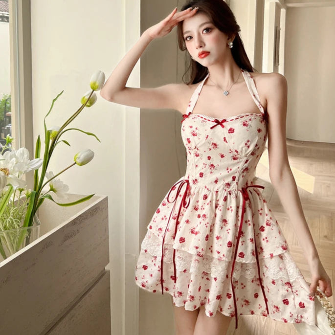 Cherry Bird Red Ribbon Coquette Dress