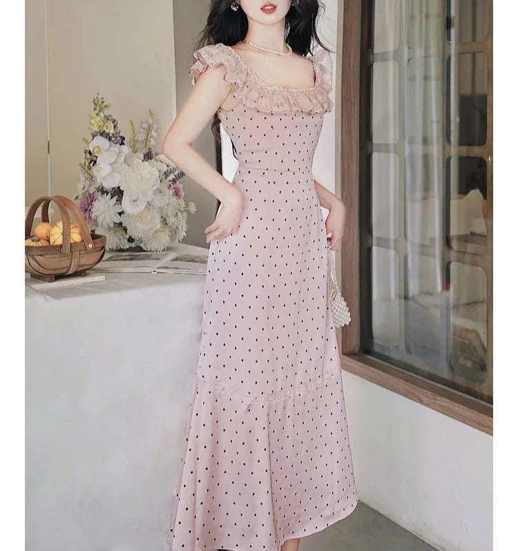 Dusty pink polka dot dress hotsell