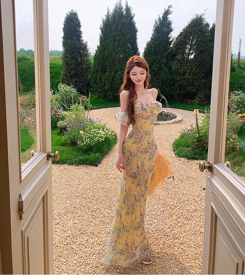 cream cottagecore dress Long Floral Pastel Cottagecore Dress fairycore aesthetic