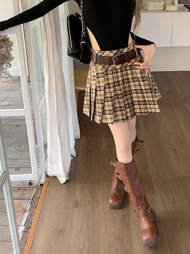 Plaid pleated skirt mini hot sale